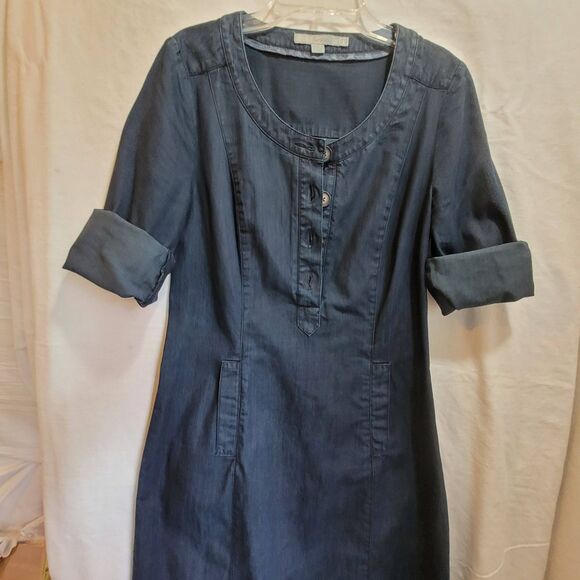 Boden Denim Shirt Dress Shift Womens 4 Dark Wash Long Sleeve Casual Button Knee - Picture 8 of 13